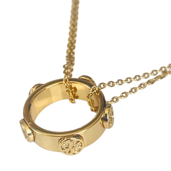 NWT Tory Burch Gold Miller Stud Circle Pendant Necklace $198 - Picture 3 of 7